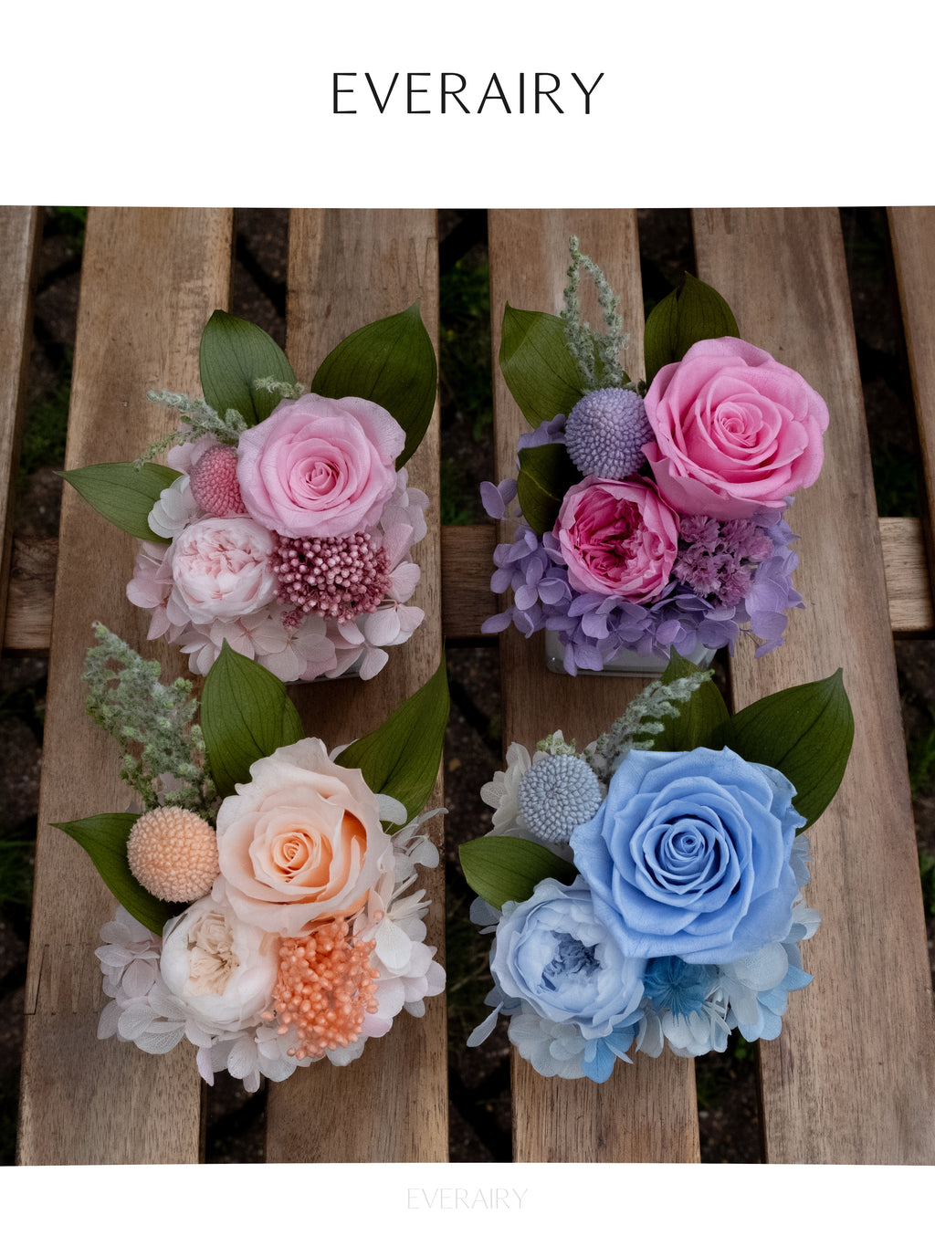 Rose Duet - Preserved Flower Arrangement - Blue