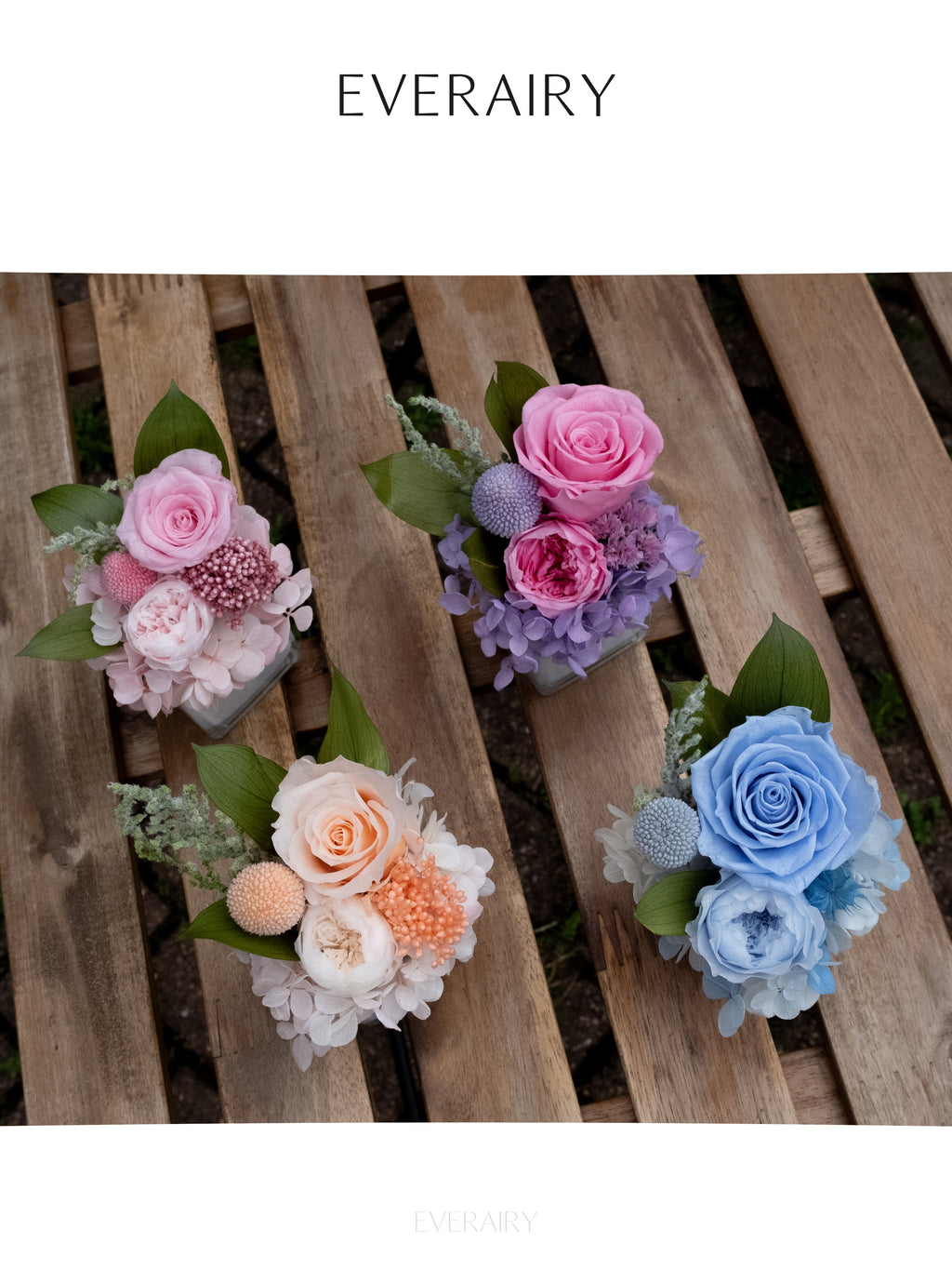 Rose Duet - Preserved Flower Arrangement - Blue